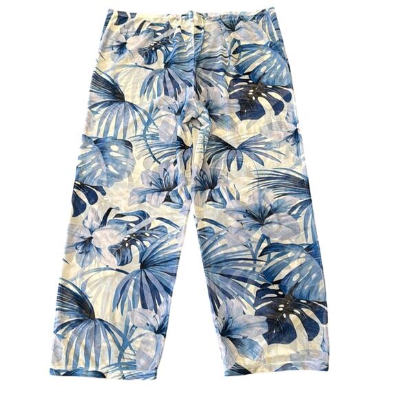 La Blanca Women's Tropical Swimsuit Coverup Crop Pants White Blue Size L - Picture 2 of 8